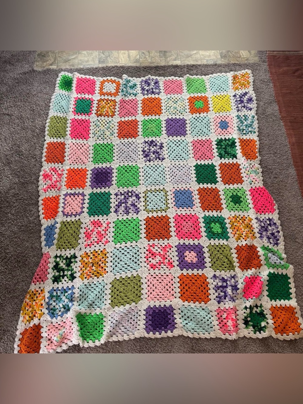 Large Handmade Crochet Granny Square Multicolor Afghan Blanket